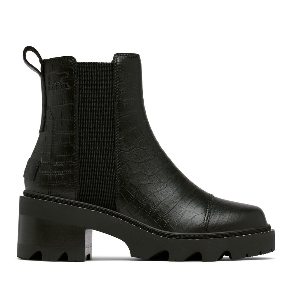 SOREL Joan Now Black Crocodile Patterned Ankle Chelsea pull on BOOTS Booties 8.5 - Picture 3 of 6